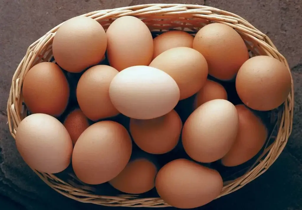 basket of brown hens eggs